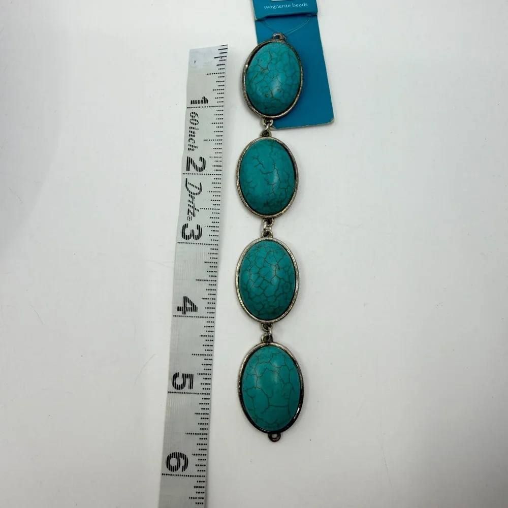 Hildie & Jo Turquoise Blue Wagnerite Oval Bead Links Silver Tone Jewelry Making